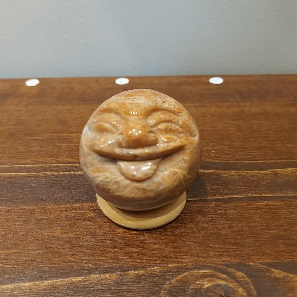 🔥 Sale 🔥 Peach Moon Stone Smiling Buddha Sphere - Final Price - Picture 1 of 11